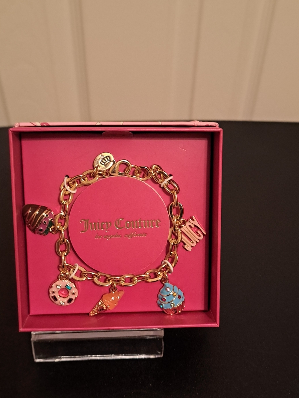 Juicy Couture Gold Charm Bracelet with Pink and Blue Enamel Sweets NIB